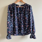 Joie Women's Bolona Blouse Long Sleeve Printed Navy Button Front Top‎ Size M