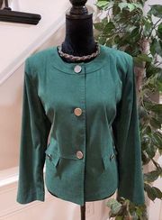 JM Collection Women's Green Solid Polyester Long Sleeve Button Front Jacket 14P