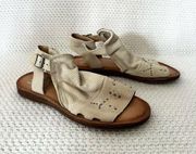 Miz Mooz NYC Fifi Beige Cream Boho Leather Open Toe Cut Out Sandals Studded 38