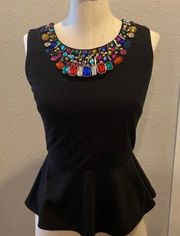 Bejewel Black Peplum Top Small 