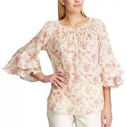 Chaps Print Ruffle Sleeve Peasant Top