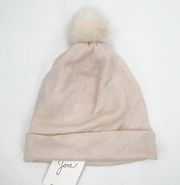 JOIE Hat Cashmere Wool Blend Winter Faux Fur Pom One Size Luxury Designer NWT