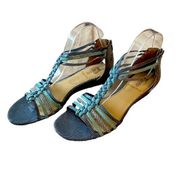 Enzo Angiolini Blue‎ & Green Pastel Braided Sandals Size 9