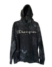 Champion  Reverse Weave Black Tie Dye Acid Wash Pullover Hoodie XL