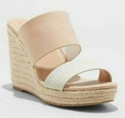 A New Day Blush Adelina Faux Leather Two Band Espadrille Wedge Platform Pump 8