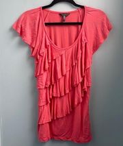 NICOLE Miller New York Pink Ruffle T-Shirt Size Small