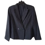Linda Allard Ellen Tracy Suit Jacket Wool Blend Black Pinstripe Black Wo…