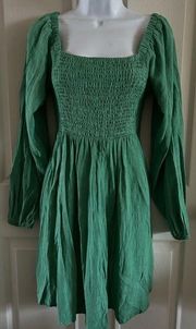 ODDY Women’s Smocked Green Long Sleeve Midi Dress Size Medium ~ St Patrick’s Day