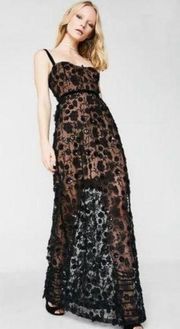 NWT For Love and Lemons Black Beatrice Lace Floral Appliqué Maxi Dress Small