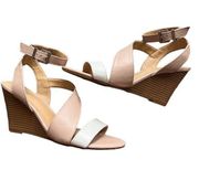 Express Faux Leather Two Tone Strappy Wedge Sandals Blush Pink White Tan Size 8