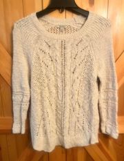 Women's Size L Pullover Sweater  Beige Long Sleeve Solid Cotton