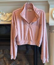 Plush Pullover Powder Blush Quarter Zip Cropped Top Womens Large Cloud Chaser