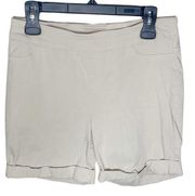 Soft Surroundings ivory beige flat front smoothing stretch cuffed shorts size M