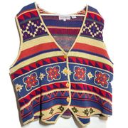 80s Vintage Sweater Vest Westbound Knit V-Neck Floral Aztec Multicolor 1X