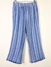 Briggs Blue & White Striped Linen Blend Raw Hem Beach Pants Size M