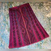 Peruvian Connection pink Pima cotton knit knee length boho skirt, size medium