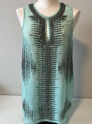 NWT Alberto Makali sheer beaded aqua sleeveless blouse sz S