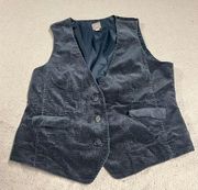 Navy Blue Crushed Velvet Sleeveless Vest Size Medium Petite 100% Cotton