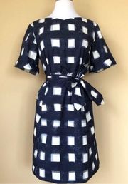 Tory Burch tie-front poplin square window plaid gingham dress size 4