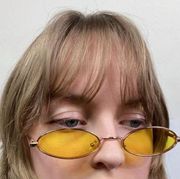 Trendy Yellow Lenses & Gold Frame Thin Oval Sunglasses