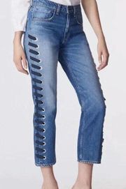 Veronica Beard Ines Girlfriend Lace Up High Rise denim jeans stone blue Size 26