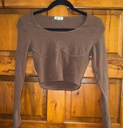 Long Sleeve Cropped Top Brown