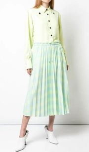 Proenza Schouler Georgette Skirt Blue Green Small Pleated Tie Dye NWT