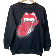 NEW Rolling Stones Womens XS Sweatshirt Spikey Tongue Black Long Sleeve Band