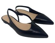 Club Monaco Sz 37 1/2 Women's Black Leather Slingback Pointed Toe Flat Shoes