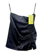 MESHKI Ruched Side Satin Mini skirt Black Women's Size XXS
