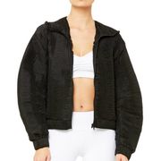 ALO Yoga Women's Dynamic Puff Sleeves Hooded Black Sculptural Jacket Small