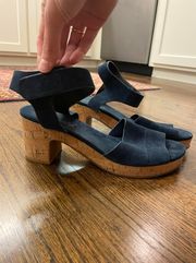 Thatcher Heel Women’s Sandal Platform Navy Cork Bottom Size 10