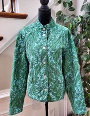 Charter Club Women Green & Blue Cotton Long Sleeve Buttons Front Jacket Size XL