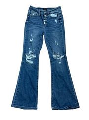 Judy Blue Womens 5 27 flare jeans button waist denim casual