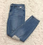 Hollister Distressed Raw Hem Straight Mom Jeans Light Wash 7 Regular