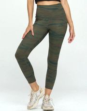 Green & Brown Swirl Patterned 7/8 High Waisted Leggings