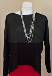 Black & Silver Jennifer Lopez Sheer Glamour Tunic Long Dolman Sleeves Top Sz XL