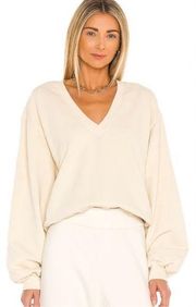 AGOLDE Low V-Neck Balloon Sleeve Cotton Sweatshirt in Beige Neutral