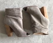 Grey, healed peep toe booties