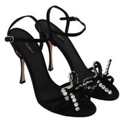 NEW Dolce & Gabbana Black Suede Crystals Heels Sandals Shoes US 9.5