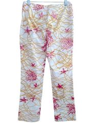 J. McLaughlin coral reef pink yellow sequin starfish nautical lined pants 8