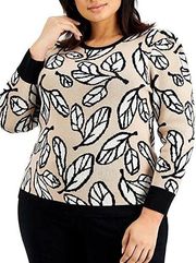 Anne Klein Latte Combo Leaf Print Jacquard Puff Shoulder Sweater 3X