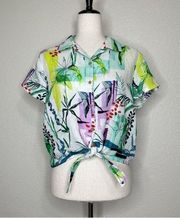 NWOT Sigrid Olsen 100% Linen Tropical Print Button Down Shirt