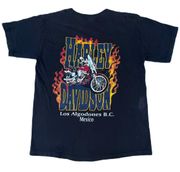 Vintage 90s  Fire Flame Mexico Biker Black Graphic T-shirt