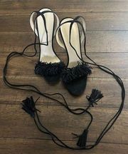 Ivanka Trump suede tie leg tassel heel 8.5 like new