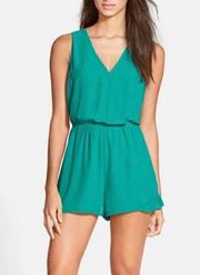 Astr the Label Surplice Wrap Ruffle Romper Green Medium