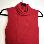 Eileen Fisher Merino Wool Sleeveless Turtle Neck Top in Heathered Red