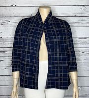 Boohoo Size 16 Navy Blue & Tan Plaid Open Front Lightweight Blazer Jacket