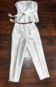  silk silver strapless top & pantsuit