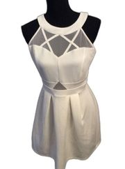 Sweet Storm White Sleeveless Skater Dress Peek a Boos Stretch Size L